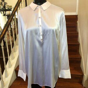 Chico's Black Label Ivory Silk Blend Blouse Long Sleeve Collared Desc. for Size
